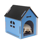 Wooden Dog House Pet Kennel Blue L