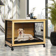 Wooden Wire Dog Kennel Side End Table Steel Puppy Crate Indoor Pet House XL
