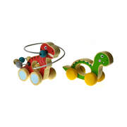 WOODEN DINOSAUR BEAD MAZE ON WHEELS/ HANDLE SET