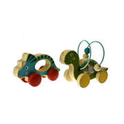 WOODEN DINOSAUR BEAD MAZE ON WHEELS/ HANDLE SET