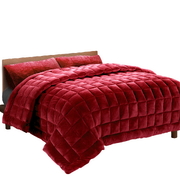 Faux Mink Quilt Comforter Fleece Throw Blanket Doona Burgundy Super King