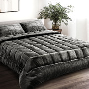 Quilt Fleece Throw Blanket Comforter Charcoal King