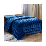 Giselle Bedding Faux Mink Quilt Comforter Fleece Throw Blanket Doona Navy  Double
