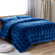 Faux Mink Quilt Comforter Winter Weight Throw Blanket Navy Super King