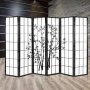 6 Panel Room Divider Screen Privacy Dividers Pine Wood Stand Black White