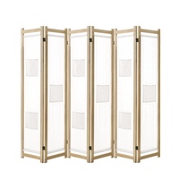 Artiss 6 Panel Room Divider Privacy Screen Wood Fabric Foldable Stand White Natural