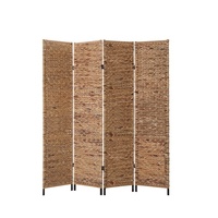 Artiss 4 Panel Room Divider Privacy Screen Water Hyacinth Patition Metal Stand Natural