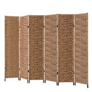 6 Panel Room Divider Privacy Screen Water Hyacinth Patition Metal Stand Natural