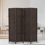 Artiss 4 Panel Room Divider Privacy Screen Rattan Woven Wood Stand Brown