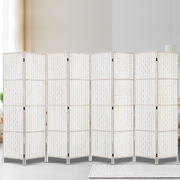  8 Panels Room Divider Screen Privacy Rattan Timber Fold Woven Stand White