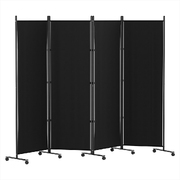 4 Panel Room Divider Screen 217cm Wheel Fabric Black