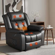 Manual Massage Recliner Chair 160° Heat USB Leather Black Lounge Sofa