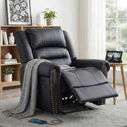 Leather Manual Recliner Chair USB Port Wide Comfort Seat 150kg Black Sofa