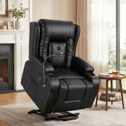 Power Lift Recliner Chair Massage Heat USB Cup Holders Black Sofa