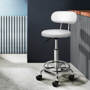 Salon Stool Swivel Chair Backrest White