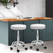 Set of 2 Round Salon Stool White Swivel Barber Beauty Chair 