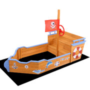 Kids Wooden Boat Sandpit With Bench