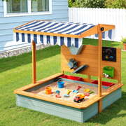 Kids Sandpit Wooden Canopy Sandbox With Cover Funnel Outdoor Toys 110cm Green Premium