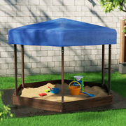 Kids Sandpit Wooden Hexagon Sand Pit with Canopy Outdoor Beach Toys 182cm
