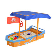 Kids Wooden Boat Sandpit With Canopy & Bench