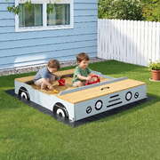 Wooden Car Sandpit Kids Sandbox Outdoor Play Toy w/ Storage Ground Sheet 120cm