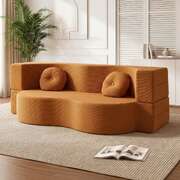 Folding Sofa Bed Floor Couch Futon Loveseat Orange | EXTG