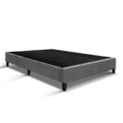  King Size Bed Base Frame Mattress Platform Fabric Wooden Grey BRISK