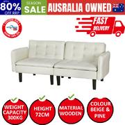 Sofa Bed Lounge Futon Couch Bed Adjustable Tufted 3 Seater Fabric Beige