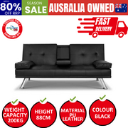 Sofa Bed 168CM Black PU Leather