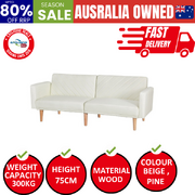 Sofa Bed 3 Seater Lounge Futon Couch Bed Adjustable Recliner Fabric Beige