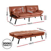 Sofa Bed Convertible 3 Seater Couch Recliner Lounge Chair Leather Brown