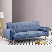 3 Seater Faux Linen Fabric Sofa Blue