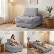 Corduroy Sofa Bed Single Seater Convertible Grey | EXTG