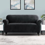 Velvet Sofa Cover Plush Couch Cover Lounge Slipcover 3 Seater Black