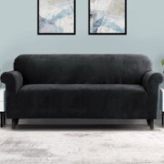 Velvet Sofa Cover Plush Couch Cover Lounge Slipcover 4 Seater Black