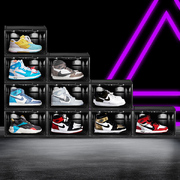 LED Voice Sneaker Display Case Lighted Shoe Storage Boxes  Magnetic Black 10PC