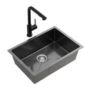 Stainless Steel Sink 30x45CM With Pull Out Mixer Tap Kitchen Basin Single Bowl Black Essentials