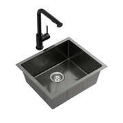 Stainless Steel Sink 44x44CM With Pull Out Mixer Tap Kitchen Basin Single Bowl Black Premium Quality Design