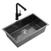 Stainless Steel Sink 60x45CM With Pull Out Mixer Tap Kitchen Basin Single Bowl Black Home