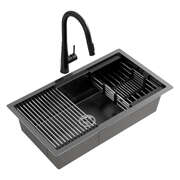 Stainless Steel Sink 70x45CM With Pull Out Mixer Tap Kitchen Basin Single Bowl Black Summer