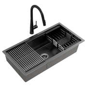 Stainless Steel Sink 81x45CM With Pull Out Mixer Tap Kitchen Basin Single Bowl Black Boho Design