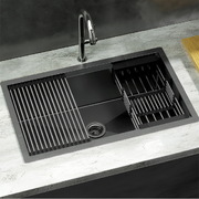Sleek Black Stainless Steel Kitchen Sink Single Bowl and Drying Rack