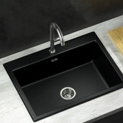Black Granite Stone Single Bowl Kitchen Sink Basin - 600mm x 470mm