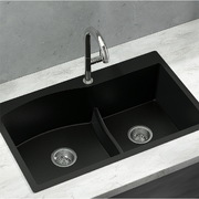 Kitchen Sink 76X47CM Granite Stone Basin Double Bowl Laundry Black