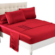 Ultra Soft Silky Satin Bed Sheet Set in King Size in Burgundy Colour