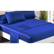 Ultra Soft Silky Satin Bed Sheet Set in King Size in Navy Blue Colour