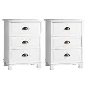 2x Vintage Bedside Tables 3 Drawers White Nightstand Storage Bedroom Furniture