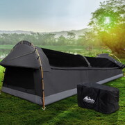 Double Swag Camping Swags Deluxe Canvas Tent Dark Grey