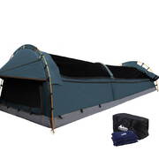 Double Canvas Camping Swag Tent Navy w/ Air Pillow