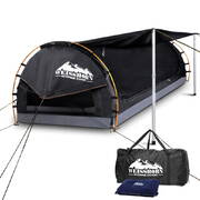 King Single Camping Canvas Swag with Mattress and Air Pillow - Grey